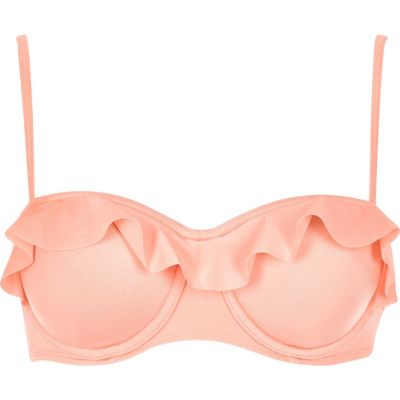 Light pink frilly bustier bikini top